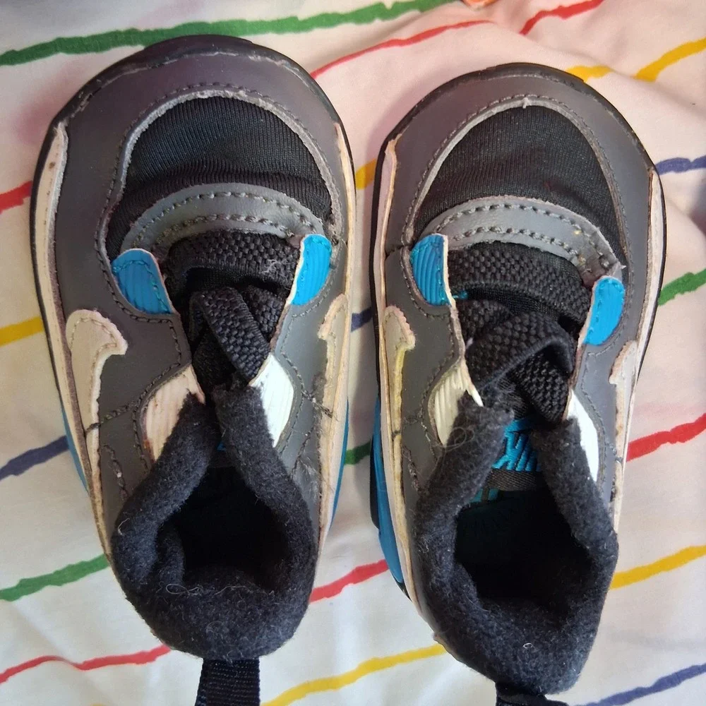 Nike Air Max 90 Crib Grey Black Laser Blue Baby Shoes CI0424-002 Size 1C